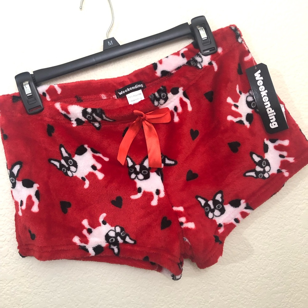 WEEKENDING Women Juniors Large Short Pajama Shorts Soft Boston Terrier Dog NWT